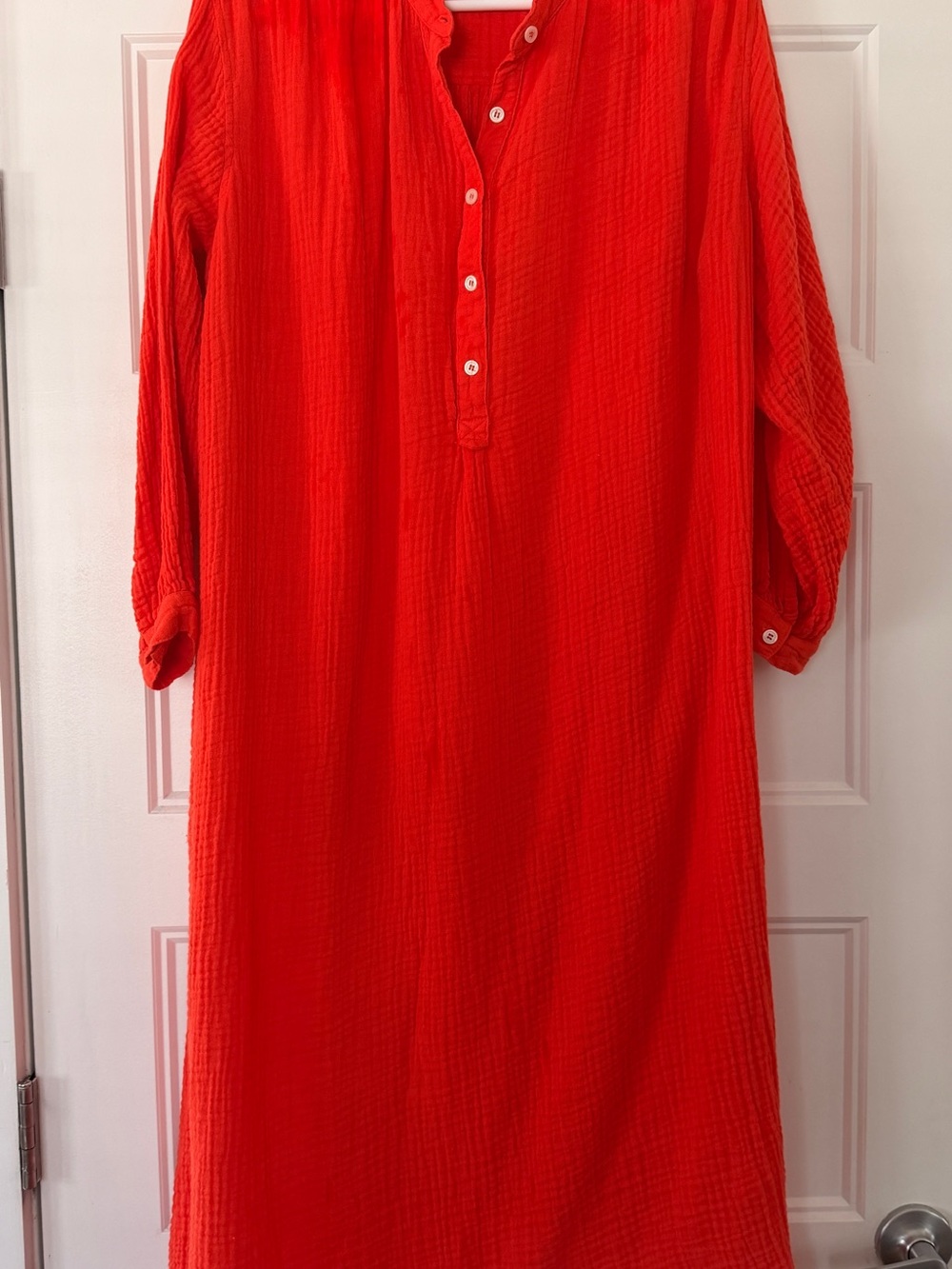 Red Women's Maxi Dress with Button Placket